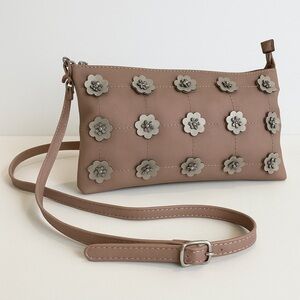 Marina Galanti Pink Nude Taupe Vegan Leather Floral Convertible Crossbody Purse